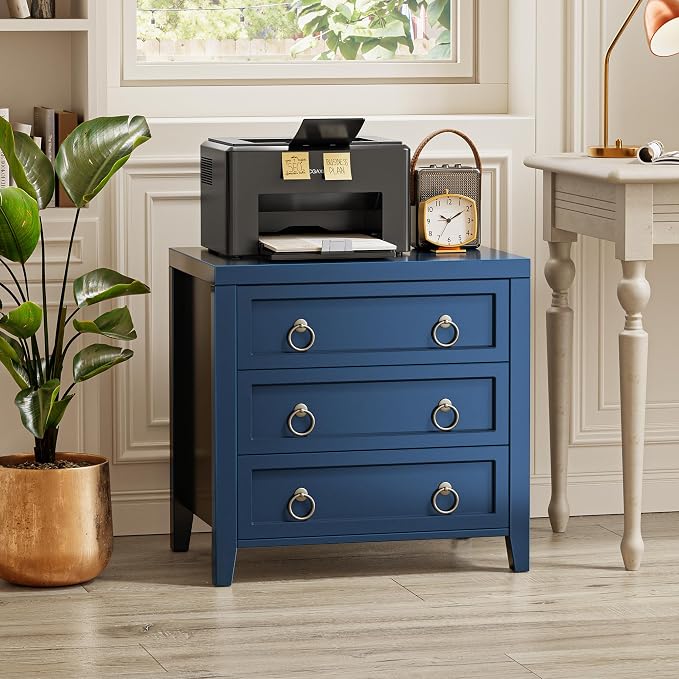Huuger Paint Night Stand with Charger Station, 3 Drawer Nightstand Set of 2 | Larger Wider Bedside Table with USB-C Port, Modern End Table, for Bedroom, Living Room, Blue Nightstand