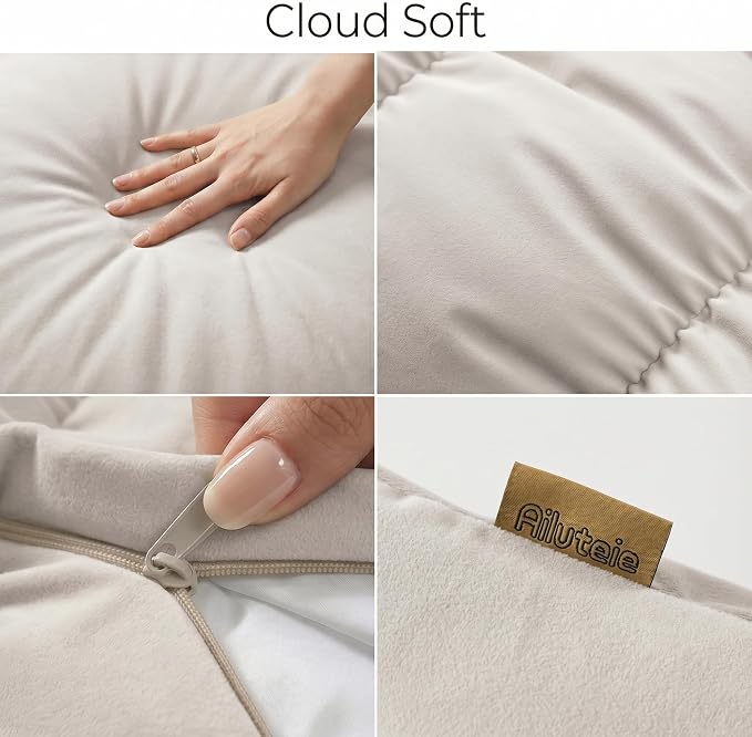 Pat. Pend. Long Bed Pillow for Side Sleepers, 47 Inch, Misty White | Segmented full body pillow for adults with a removable, washable soft velvet cover; long bed pillow for comfortable sleeping.