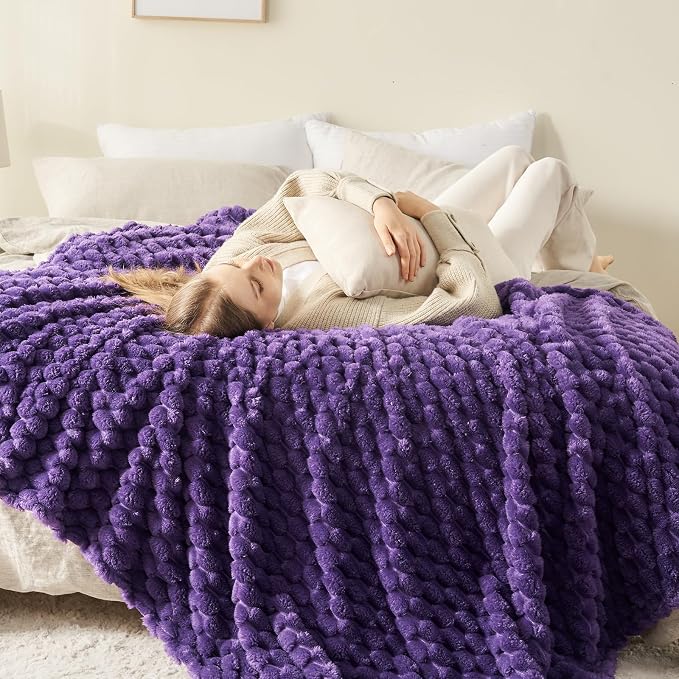 NEWCOSPLAY Fleece Clouds Cozy Twin Blanket for Couch, Purple, 60"x80" | Premium Silky Flannel Blanket, Soft Lightweight Fluffy Throw Blanket for Bed Sofa Decor, Gift for All Season Use