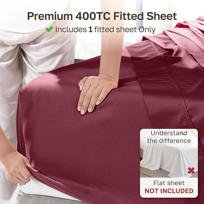 California Design Den 100% Cotton Sateen King Fitted Sheets, Red Burgundy | 400 Thread Count Backed by Good Housekeeping Seal, 16" Deep Pocket, All-Around Elastic, No-Pop Fit, Durable, OEKO-TEX