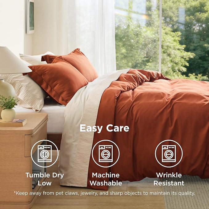Bedsure Duvet Cover Full Size, 3Pcs Double Brushed Bedding Set, Terracotta | For Kids & Adults, 80"x90" Comforter Cover, Hotel Luxury, All Season, Breathable, Easy Care, Lightweight, Zipper Closure