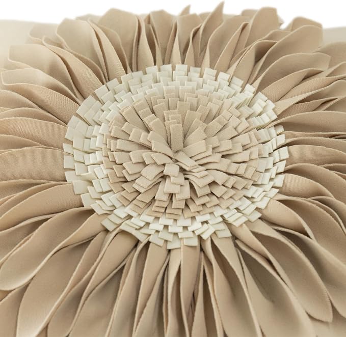 OiseauVoler Elegant 3D Flower Decorative Throw Pillow Covers 18x18 Inch Tan | Vintage Floral Pillow Cases Covers Easy Care Machine Washable For Home Sofa Bed Living Room Farmhouse Taupe Earth Tone Colors