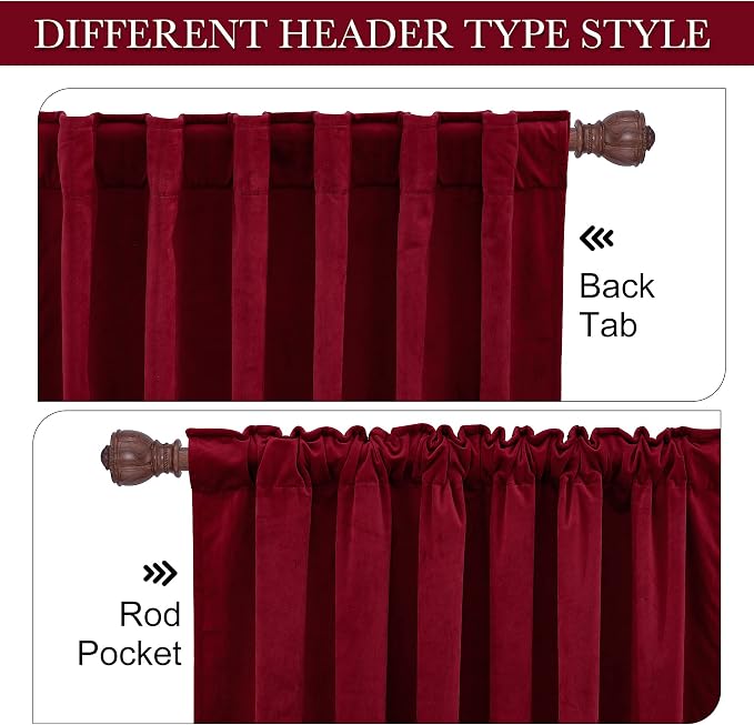 RYB HOME Velvet Curtains 84 inches for Large Window, Room Divider Curtains | Thermal Insulated， Privacy UV Heat Blocking, Back Tab, Drapes for Sliding Patio Door, W62 x L84, Ruby Red, 2 Panels