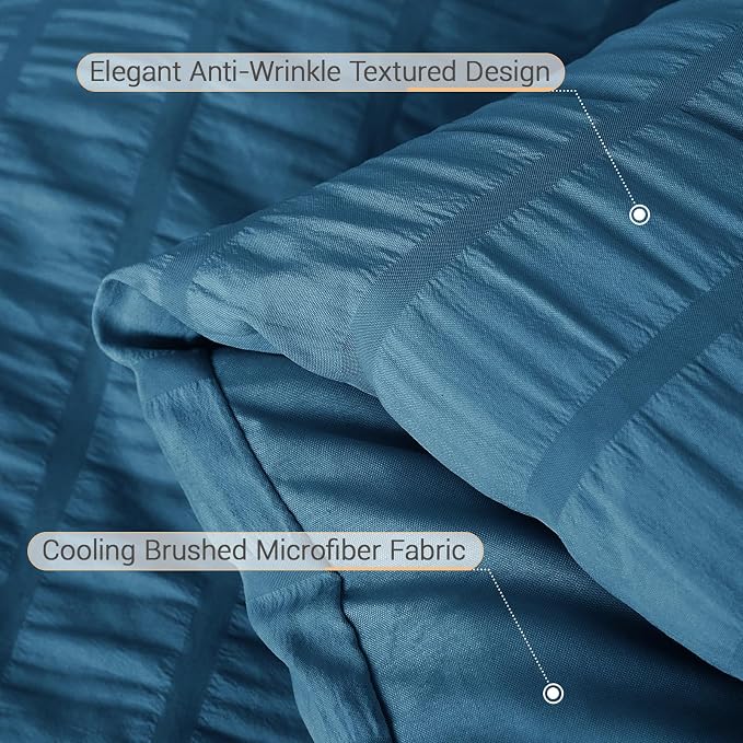 7 Pieces Full Comforter Set, Seersucker Bed in a Bag Full Size, All Season Luxury Bedding Set with Comforter, Flat Sheet, Fitted Sheet, Pillowcases & Shams, Teal