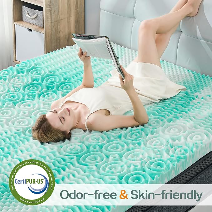 SINWEEK Mattress Topper 5-Zone Memory Foam Mattress Topper Pressure Relieve Soft Mattress Pad, CertiPUR-US Certified, 2 Inch Queen Size, Green