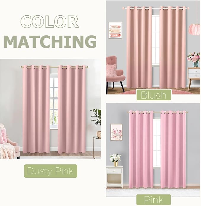 KOUFALL Bubble Gum Pink Blackout Curtains for Girls Room, Cute Light Pink Nursery Curtains Girl, Princess Black Out Girly Curtains for Kids Bedroom, 2 Panels, 52 Inch Wide x 84 Inch Long