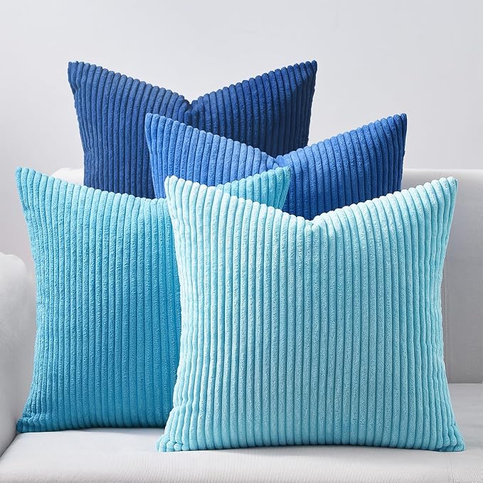 Topfinel Decorative Throw Pillow Covers Cushion Cases, Set of 4 Soft Velvet Modern Double-Sided Designs, Mix and Match for Home Decor, Pillow Inserts Not Included (24x24 inch, Blue)