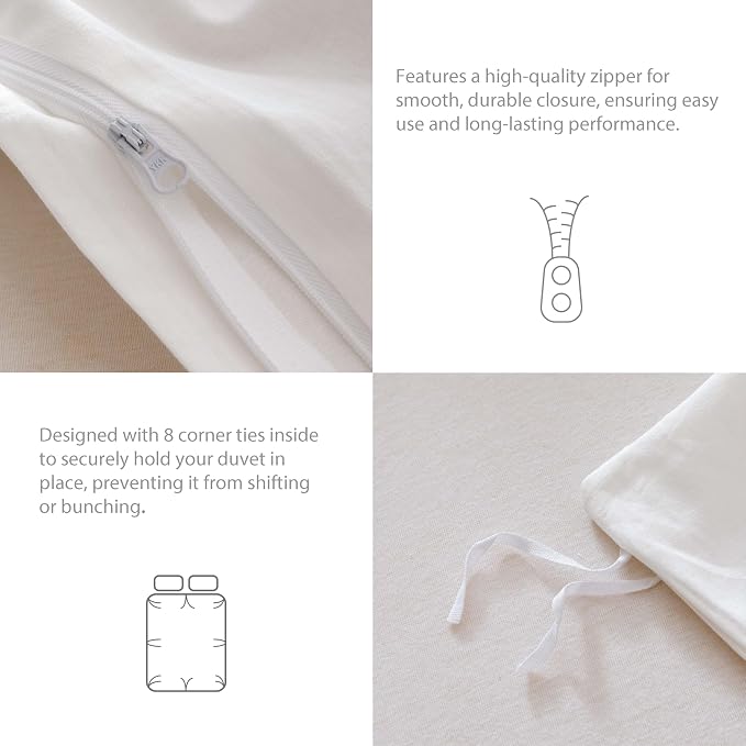 HeimenAogo Egyptian Cotton Duvet Cover Set Full Size, Ultra Soft and Breathable Comforter Cover with Zipper Closure, High Thread Count Long Staple Cotton Blanket Cover 3pcs, Off White