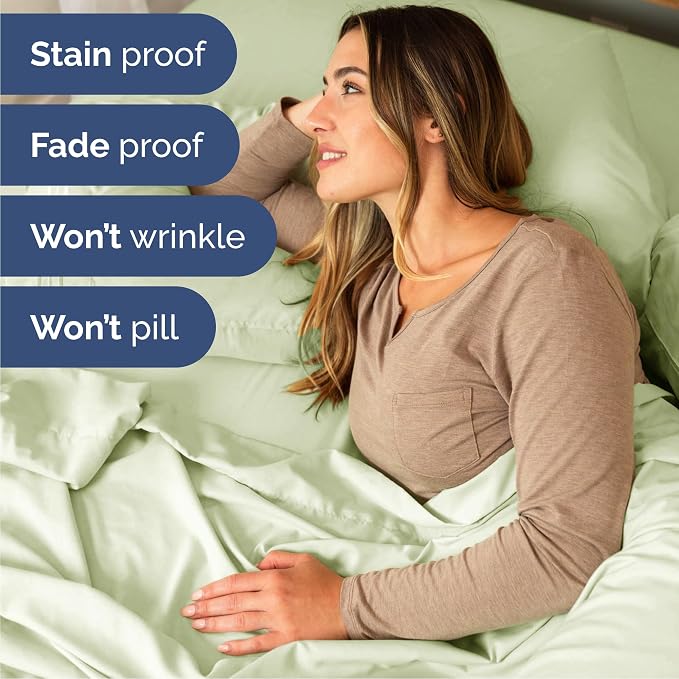 Queen Size 4 Piece Sheet Set - Breathable & Cooling - Light Sage Green | Hotel Luxury Bed Sheets for Women & Men, Deep Pockets, Easy-Fit, Extra Soft and Wrinkle Free Sheets, Oeko-Tex Bed Sheet Set
