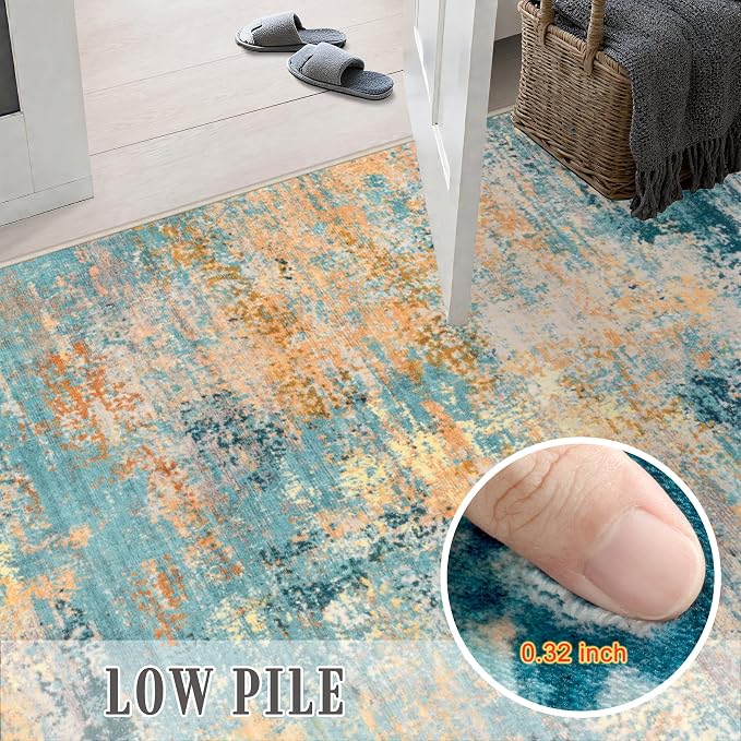 Area Rug Living Room: 8x8 Modern Washable Soft Carpet Rosy Haze | For Bedroom Dining Room Farmhouse Nursery Hallway Office,Modern Abstract,Machine washable,Non-Slip,Stain Resistant,Indoor