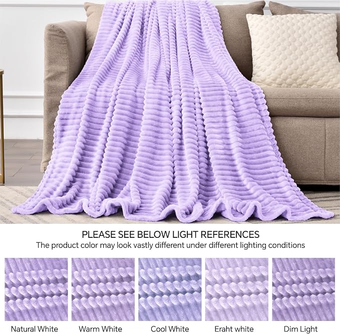 BEDELITE 3D Ribbed Pastel Lilac Fleece Throw Blanket for Couch, 50x60 Inch | Soft Warm Decorative Fluffy Blanket, Cozy Plush Lightweight Fuzzy Throw Blanket for Bed Sofa Home Room Decor, Gift for Women