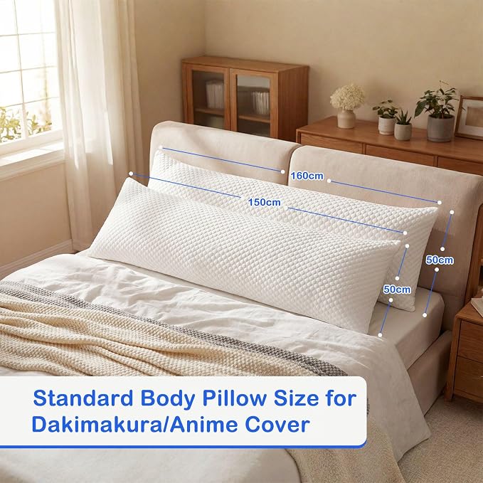 Memory Foam Dakimakura Body Pillow Inserts 150x50cm for Anime Pillowcase | Fresh clean memory foam, No odor, Adjutable firmness by Zipper, with Cooling cover