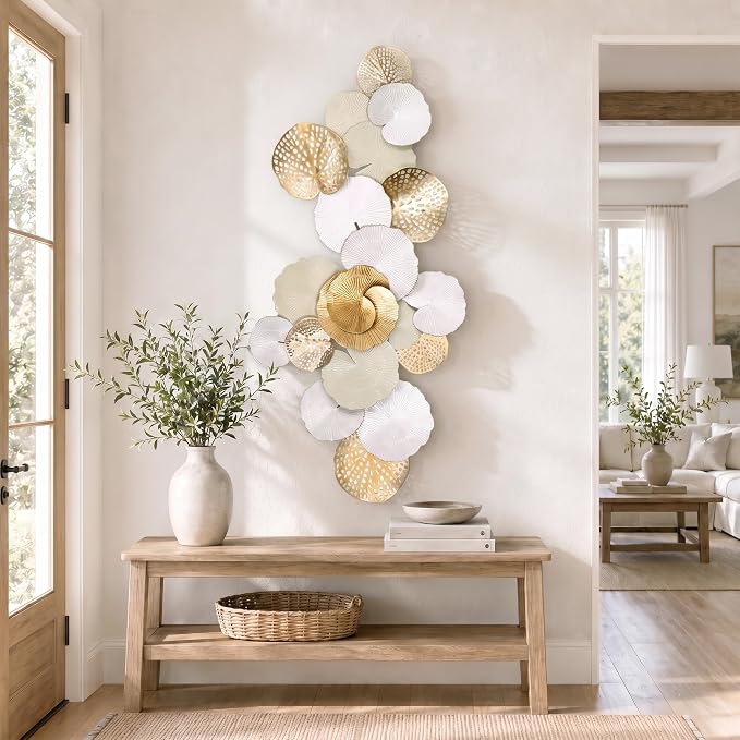 Axioglo 51" Large Wall Decor 3D Lotus Leaf Metal Wall Art for Living Room | 51" x 25" metal wall decor with layered metal texture, mounting hardware, two-way display