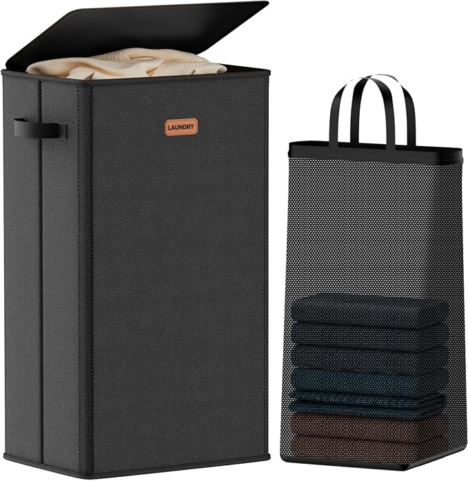 100L Laundry Hamper with Lid, Large Clothes Hampers with Removable Bag, Collapsible Laundry Basket for Bathroom, Bedroom, Laundry Room, Dorm, Black