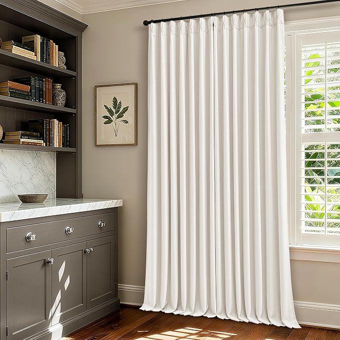 TWODRAPES Ivory 94 Inch Long Blackout Curtains Thick Linen Pinch Pleated | Light Blocking, Energy Saving, Pinch Pleat Back Tab, 94 Inch Window Drapes Cream White, for Bedroom Living Room, 2 Panels