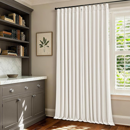 TWODRAPES Ivory White Pleated Blackout Curtains 126 Inches Long 2 Panels | Memory Shape, Pinch Pleat, Black Out Heavy Duty Insulated, Cream Ivory Curtain Drapes with Liner, for Bedroom Living Room