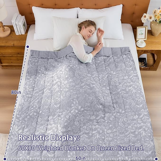 yescool 25 lbs Weighted Blanket Queen Size for Adults (60”x 80”, Pearl Grey) Cooling Heavy Blanket for Sleeping Perfect for 240-260 lbs, Winter Thick Breathable Blanket with Premium Glass Bead