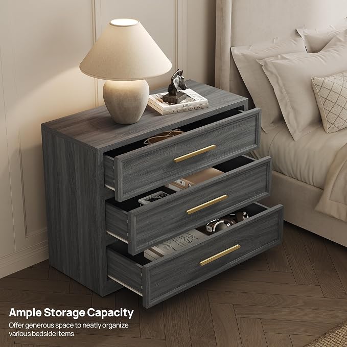 SICOTAS Oversized Night Stand Set 2 for Bedroom 31.3" Bedside Table | Extra Large Nightstands with Storage Tall Bed Side Table Set of 2 Side Table with 3 Drawer Modern End Tables for Sofa Couch