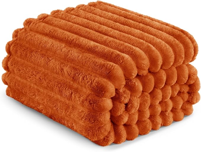 Exclusivo Mezcla Striped Queen Size Fleece Blanket for Bed, Couch, 90"x90" | Soft Breathable Cozy Bed Blankets, Lightweight Plush Fluffy Fuzzy Jacquard Decorative Blankets