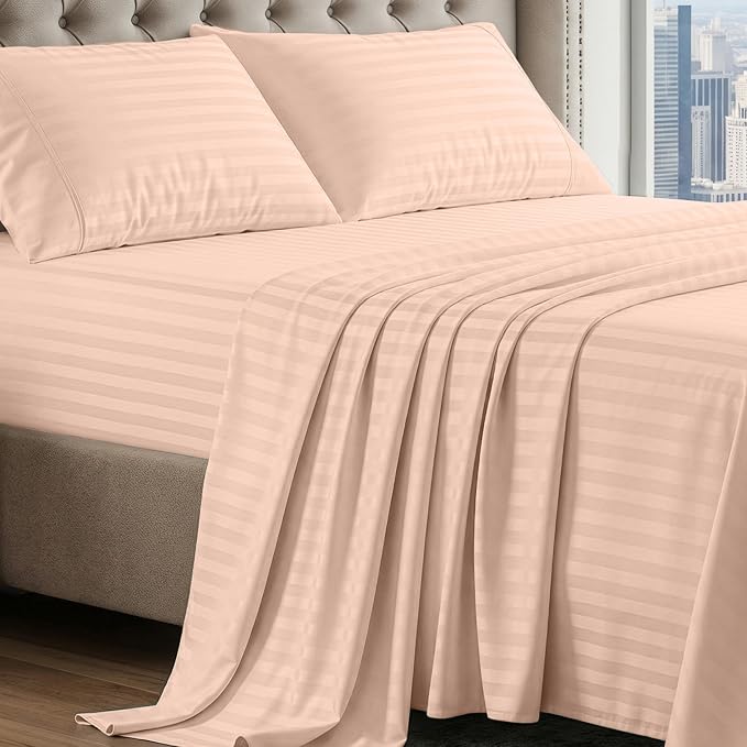 LANE LINEN Brown Sheets King 100% Egyptian Cotton Sateen - Veiled Rose | King Top Sheets Only - 4-Piece Set, For A Luxurious Night's Sleep, For Guests And Everyday Use, Guest-Ready Comfort