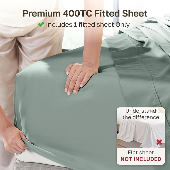 California Design Den 100% Cotton Sateen Full Size Fitted Sheet, Green Sage | 400 Thread Count Backed by Good Housekeeping Seal, 16" Deep Pocket, All-Around Elastic, No-Pop Fit, Durable, OEKO-TEX