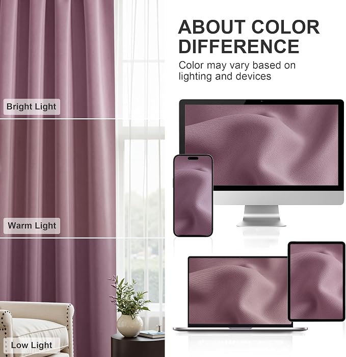 PONY DANCE Blackout Curtains - Thermal Insulated, Energy Saving & Noise Reducing Bedroom and Living Room Drapes, Dusty Rose, W 42x L 72 Inch, Set of 2 Rod Pocket Curtain Panels