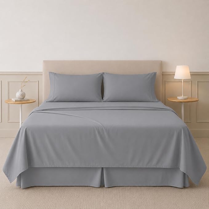 Modern Threads Soft Microfiber Solid Sheets - Luxurious Microfiber Bed Sheets - Includes Flat Sheet, Fitted Sheet with Deep Pockets, & Pillowcases Stone Twin