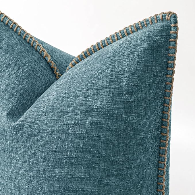 MIULEE Decorative Couch Throw Pillow Covers 18x18 Inch Smoke Blue 2 Pack | Farmhouse Pillow Covers with Stitched Edge, Soft Chenille Cushion Cases, for Sofa Bed Living Room Home Decor