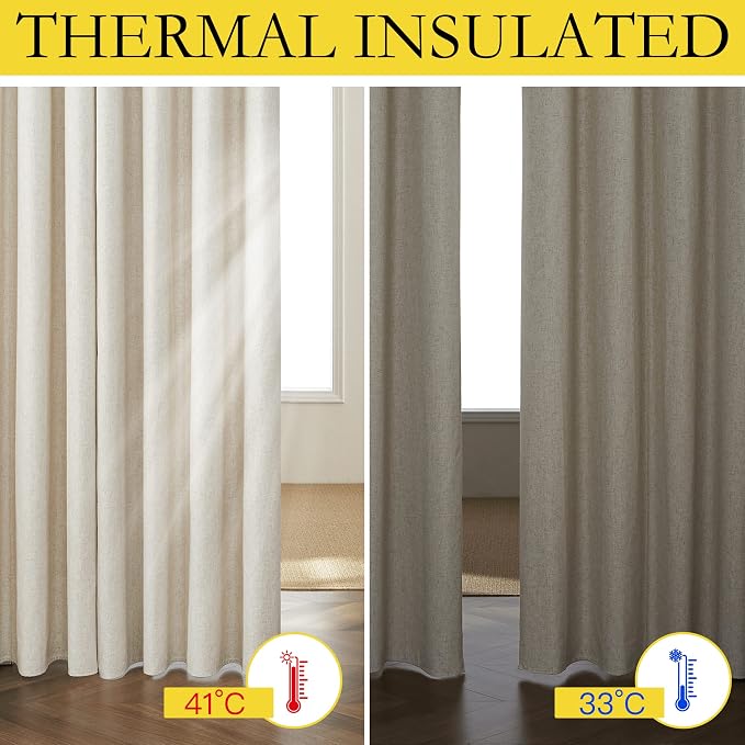 NICETOWN Natural Blackout Curtains for Living Room 62" w x 84" L 2 Panels | 100% Room Darkening Linen Curtains Farmhouse Thick Window Treatments Thermal Insulated Drapes for Bedroom Home Decor