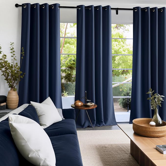 NICETOWN Navy Blue Blackout Draperies Heat Insulated Curtain 95 inch - Extr | a Long Thermal Insulated Shades for Bedroom, Living Room, Yard, Laundry, Pantry, Garage - 1 Pair, W52 x L95