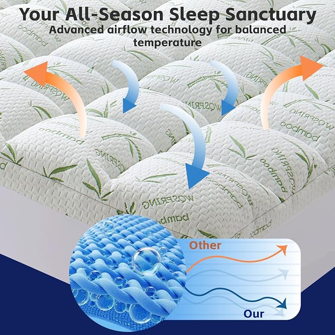 4 Inch Mattress Topper Full Size Memory Foam Bamboo Pillow Top Back Pain | Breathable Hypoallergenic OEKO-TEX Certified Deep Pocket 21 Inch Fits Twin Full Queen King Machine Washable