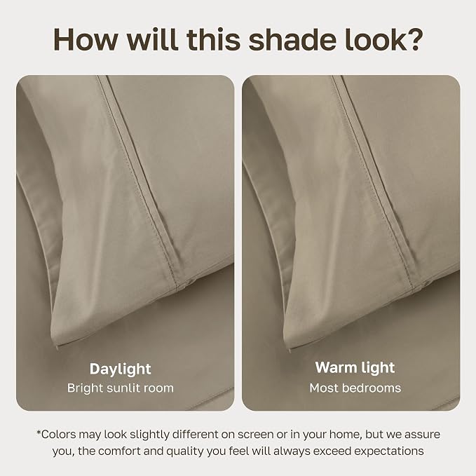 California Design Den 100% Cotton Sateen King Bed Sheets Deep Pocket Set | 400 Thread Count Backed by Good Housekeeping Seal, 16" Deep Pocket, All-Around Elastic, Durable, Easy Care - Taupe