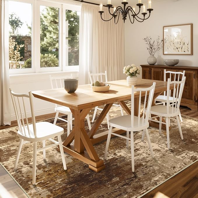RELEANY Washable 4'x6' Abstract Area Rug for Living Room Brown Tan | Carpet for Bedroom, Kitchen, Office, Hallway and Entryway, Printed Pattern, Non‑Slip, Soft, Stain‑Resistant, Easy to Clean