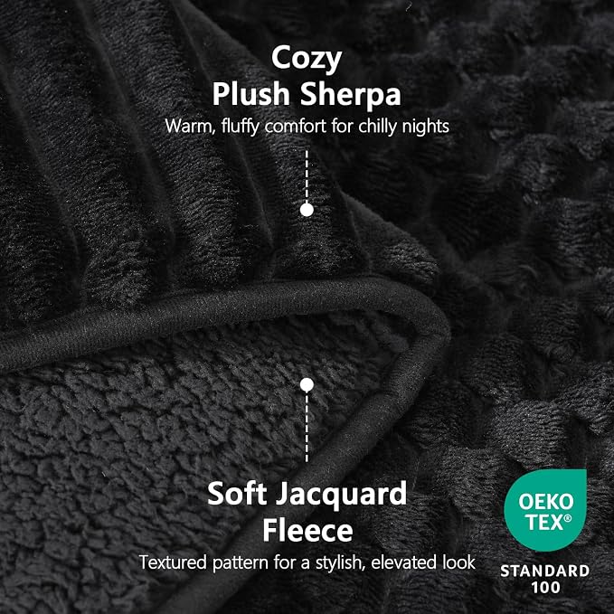 Mr. Sandman Weighted Blankets for Adults, Queen Size 60 x 80 Inches, 15lbs | Machine Washable; Soft Warm Sherpa Fleece; Soft Plush Jacquard with Glass Beads; Heavy Throw for Calm Relaxing Sleep; Black