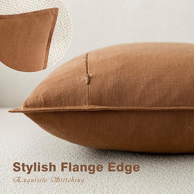 Foindtower Linen Solid Decorative Throw Pillow Covers 22x22 Orange Brown | Pack of 2 Boho Farmhouse Morden Pillowcase,Accent Rustic Cushion Covers,Home Decor for Chair Couch Sofa Bedroom Living Room