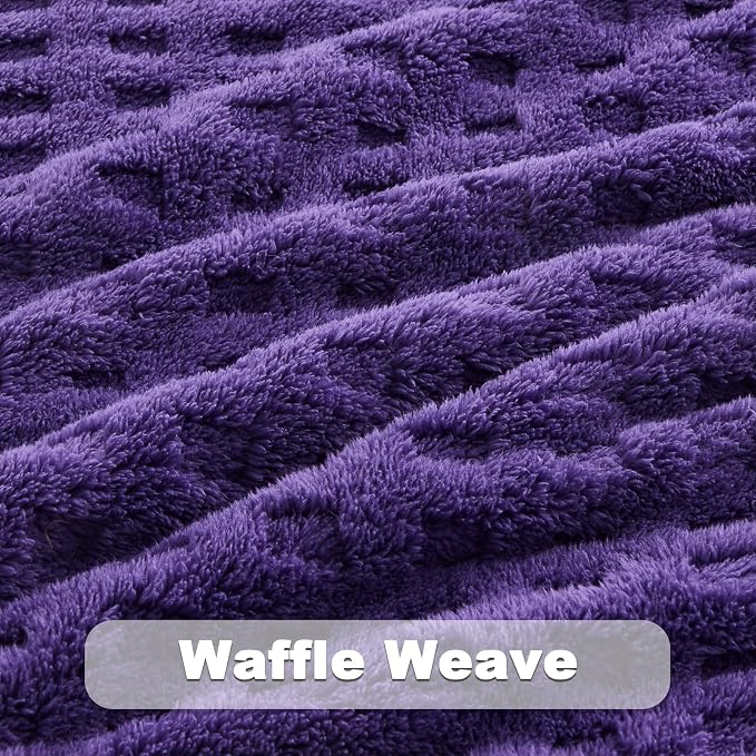 NEWCOSPLAY 3D Waffle Checkered Flannel Twin Blanket, Dark Purple, 60"x80" | Super Soft Cute Lightweight Decorative Premium Silky Fleece Blanket for Couch Sofa Bed, Gift for Women Men, All Season Use