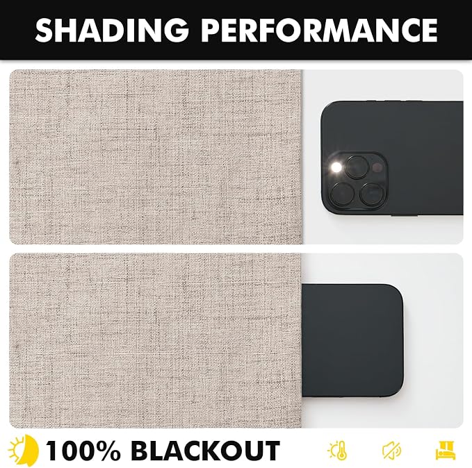 MIULEE 100% Blackout Linen Curtains for Bedroom 42 x 96 Inch Khaki 2 Panels | Thermal Insulated, Room Darkening Drapes for Living Room, Back Tab Rod Pocket Pinch Pleated, Solid Luxury Decor