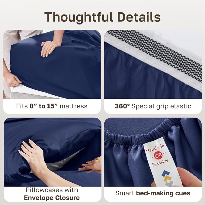 California Design Den 100% Organic Cotton Full Size Sheet Sets, 4 Pcs, Navy | GOTS Certified, Lightweight Crisp & Airy Percale For Hot Sleepers, 15" Deep Pocket, All-around Elastic, Easy Care