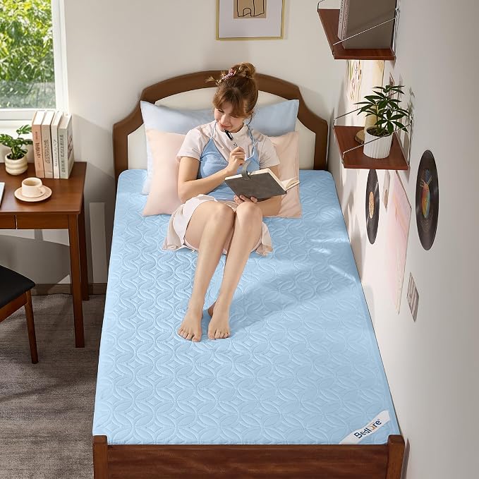 BEDLORE Waterproof Mattress Protector, Twin XL Size Mattress Pad | Deep Pockets Fit 6"-15" Mattresses, Soft Breathable Dirt-proof Bed Mattress Cover for Bedroom, College Dorm (Sky Blue)