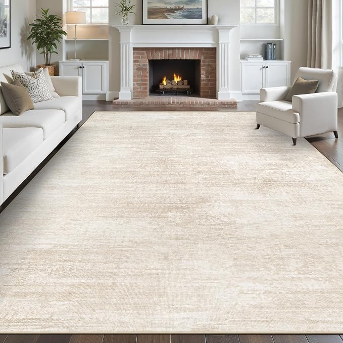 pmtsns Area Rugs 9x12 for Living Room: Washable Rug Modern Abstract Neutral Soft Non-Slip Low-Pile Indoor Large Carpet for Bedroom Dining Room Playroom Home Office (Beige, 9'x12')