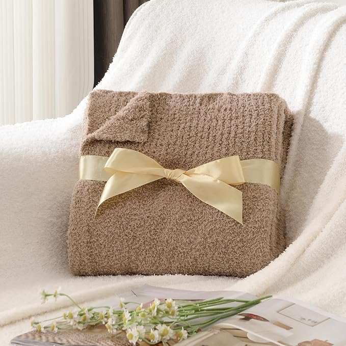 JOOJA Dusty Rose Throw Blanket for Bed, Super Soft Knit Blankets, Cozy Fleece Fuzzy Fluffy Plush Chenille Throws Blanket for Couch, Sofa, Blush Pink, 60 x 80 inches