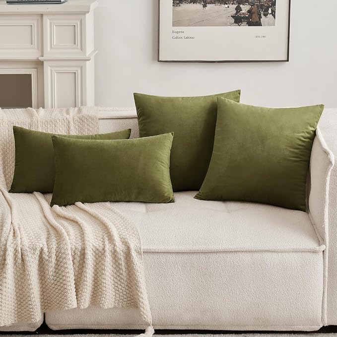 MIULEE Velvet Throw Pillow Covers 16x16 Inch Pack of 2 Light Olive Green | Soft Solid Small Decorative Pillow Covers, Modern Luxury Home Decor, for Couch Chair Sofa Bedroom Livingroom Car