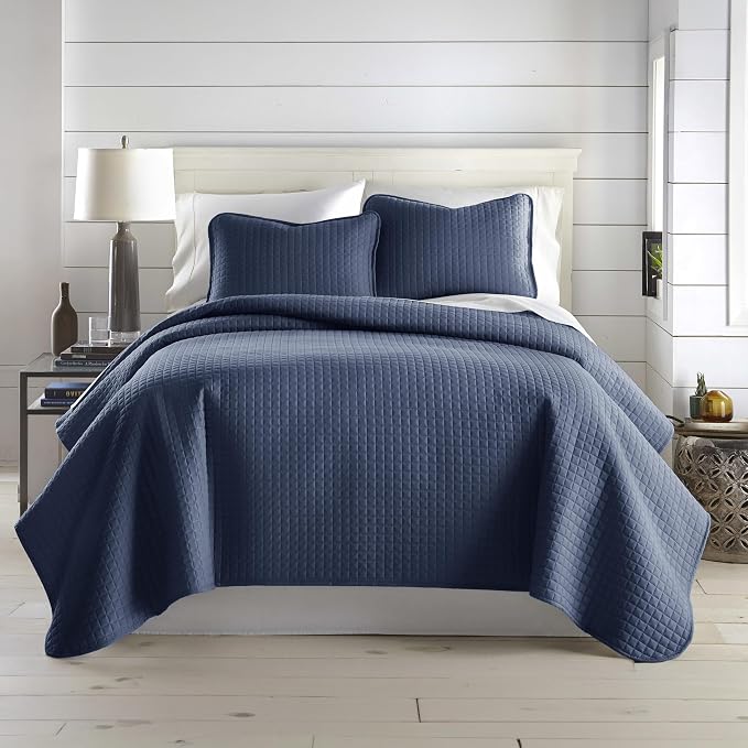 Southshore Fine Living, Inc. Oversized Twin Quilt Bedding Set, Microfiber Quilts, Summer Bedspread & Coverlet Sets, Pet Hair Resistant Bedding, Twin XL Quilt Set with 1 Pillow Sham, Dark Blue Quilt