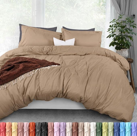 Duvet Cover King, 3 Piece Cotton Like Polyester With Zipper Closure, Sand | Extra Soft and Breathable, Wrinkle & Fade Resistant, Includes Duvet Cover and 2 Pillow Shams, Comforter Not Included, OekoTex