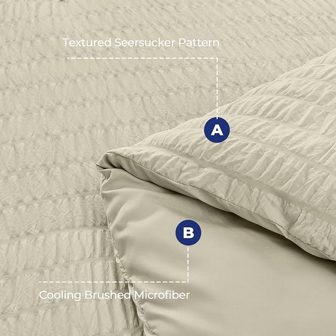 HYMOKEGE Light Linen King Size Comforter Set Seersucker 7 Pieces, All Season Luxury Bed in a Bag for Bedroom, Bedding Set with Comforter, Sheets, Pillowcases & Shams