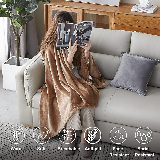 Hansleep Twin Camel Fleece Blanket, Soft Flannel Bed Blanket | Fuzzy Cozy Blanket 60x80 Inches, Multi-use for Bed, Sofa, Couch, Travel, Camping, All Season Warm Lightweight Cover