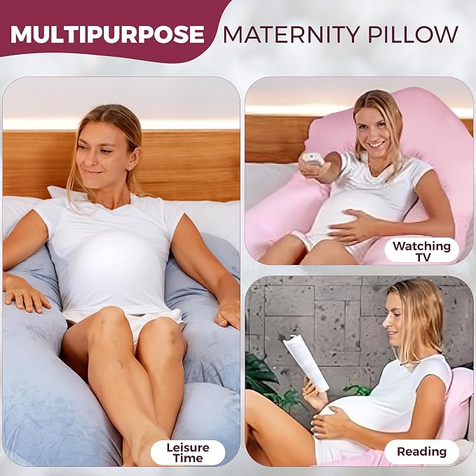Pregnancy Pillows for Sleeping – 57-Inch Maternity Pillow for Pregnant Women with Removable Washable Cover – Support for Back, Belly, Neck, Legs, & Hips – V C U Shaped Full Body Pillow