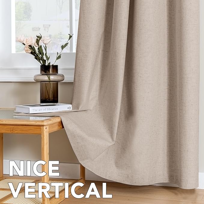 H.VERSAILTEX Linen Curtains 100% Blackout Curtains for Bedroom 120 inch Long Full Light Blocking Nature Linen Blended Window Curtains for Living Room Nickel Grommet (2 Panels, Heathered Sand)
