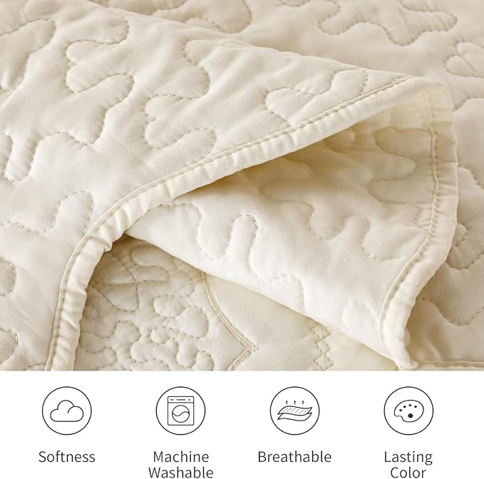 Cmfshape Oversized Floral Embroidery Quilt Set,3 Pieces Super King Quilt Bedding Set,Classic Diamond Pattern Quilt,Ultra Soft Lightweight Bedspread Coverlet for All Season(Cream White,120"x120")