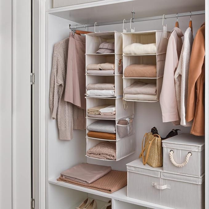 StorageWorks Hanging Closet Organizer, 6-Shelf with 2-in-1 Design, Ivory | Maximize Closet Space with Reinforced Shelves, Small Closet Storage Solution for Bedrooms, Dorms and RVs